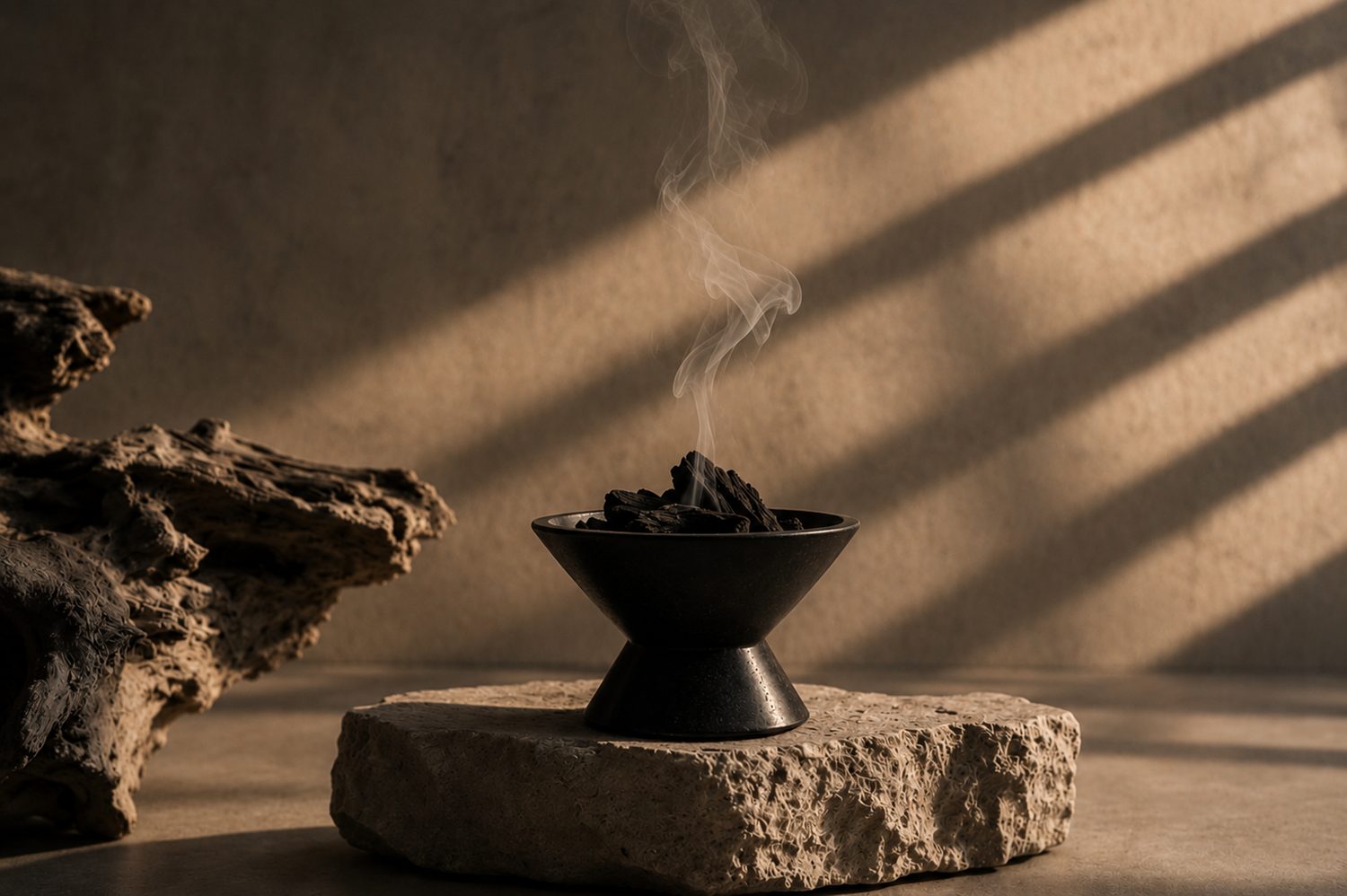 Brasero de pierre et fumée d'oud